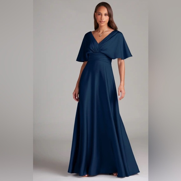 AZAZIE PAMELA Blue V-Neck Flutter Sleeve Gown - Picture 1 of 14